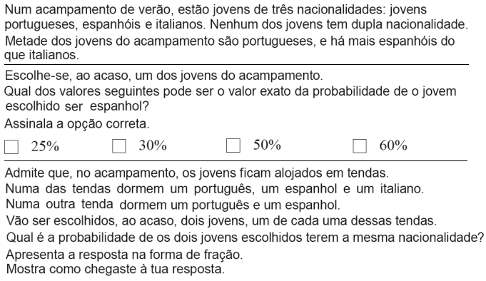 Probabilidades - Exame Nacional de Matem�tica 9.� Ano 1.� Chamada de 2012