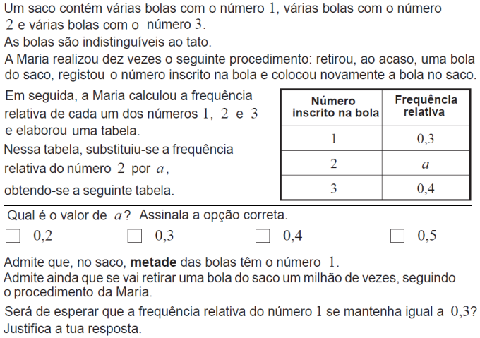 estat�stica e Probabilidades - Exame Nacional de Matem�tica 9.� Ano 2.� Chamada de 2012