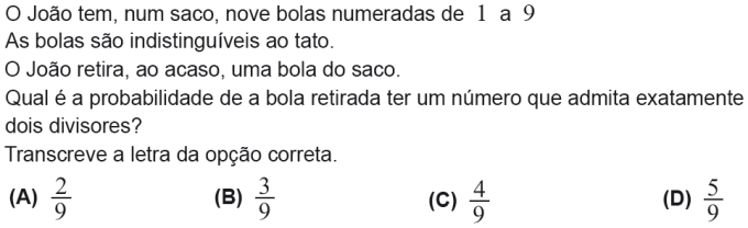Exame Nacional Matem�tica 9.� ano 2013 1.� Chamada - Probabilidades 9.� Ano